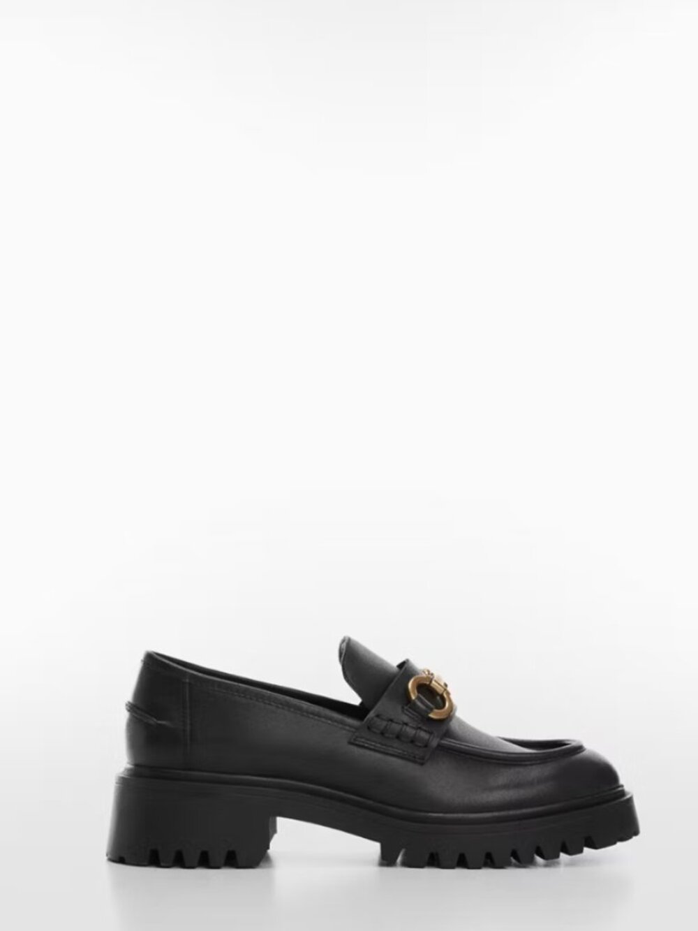 Mango | Black Leather Moccasin with track sole